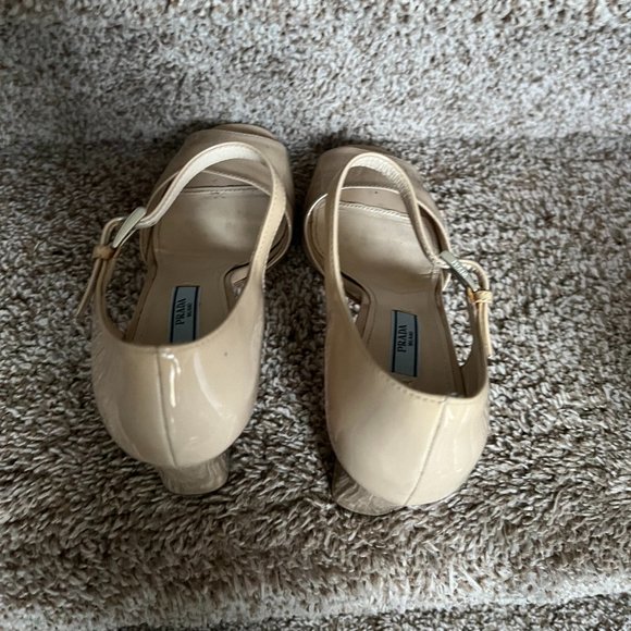 Prada Women's Cream Patent Leather Strap Shoes. - Picture 7 of 13